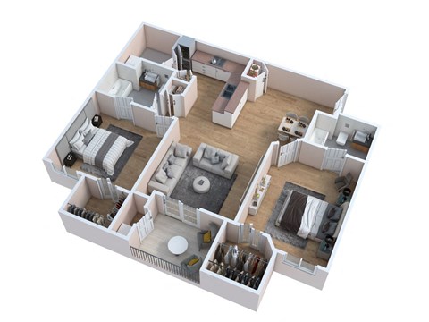 Floor plan for 2 beds, 2 baths, 1128 sqft